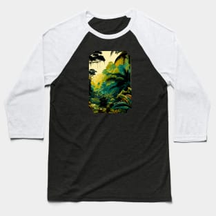 Tropical Jungle Majesty: Vibrant Rainforest Illustration Baseball T-Shirt